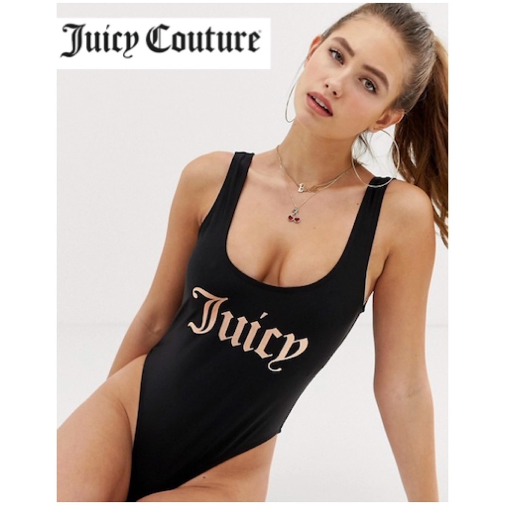 NWT Juicy Couture Contrast Logo Black Swimsuit